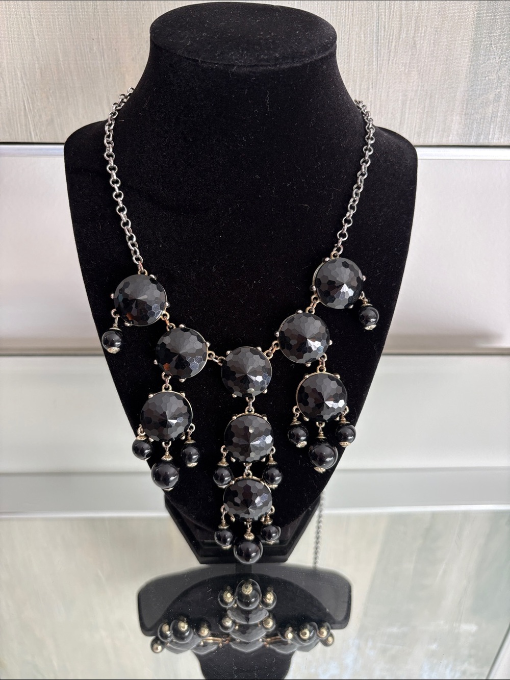 Y2K J. Crew Black Faceted Bib Necklace